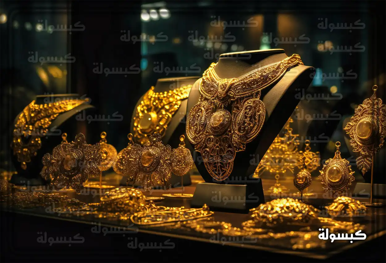 عرض لمجوهرات ذهبية متنوعة في متجر داماس بالرياض