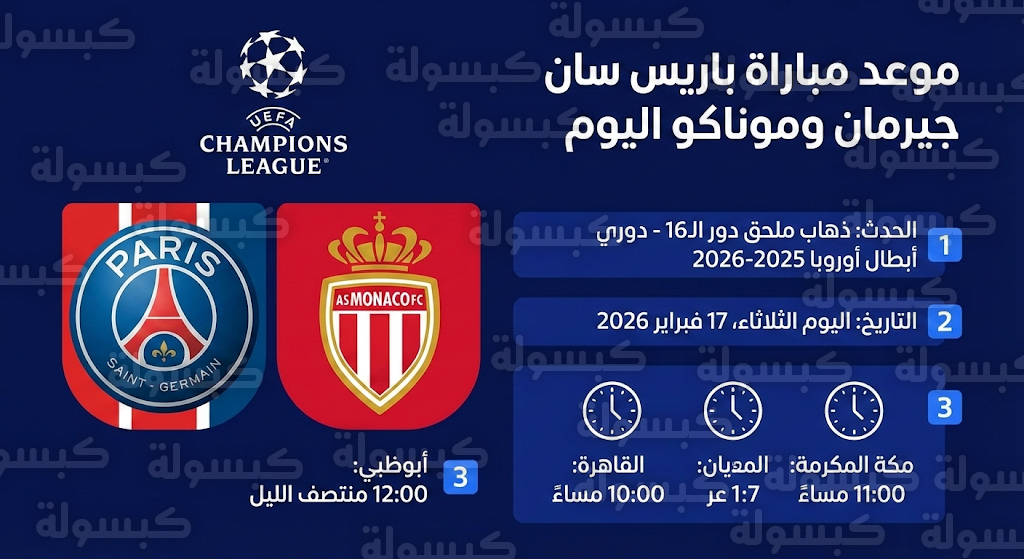 موعد مباراة باريس سان جيرمان وموناكو اليوم