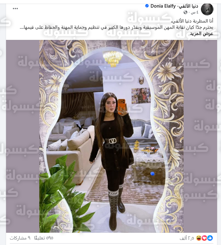 المطربة دنيا الألفي تلتزم بقرار النقابة