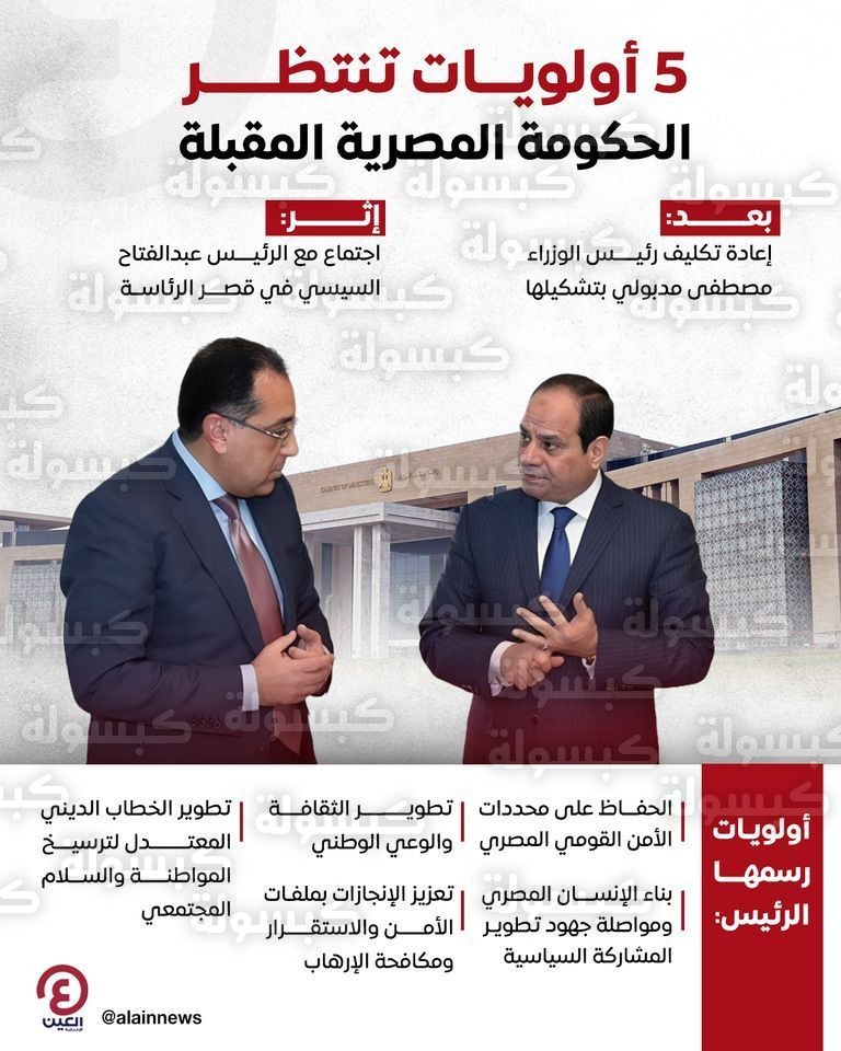 الرئيس المصري ورئيس الوزراء خلال مشاورات التشكيل الوزاري 2026