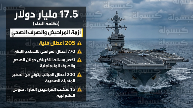 أزمة مياه الصرف الصحي تلاحق حاملة الطائرات الأمريكية جيرالد فورد وتكشف عيوباً هيكلية في السفينة الأغلى عالمياً
