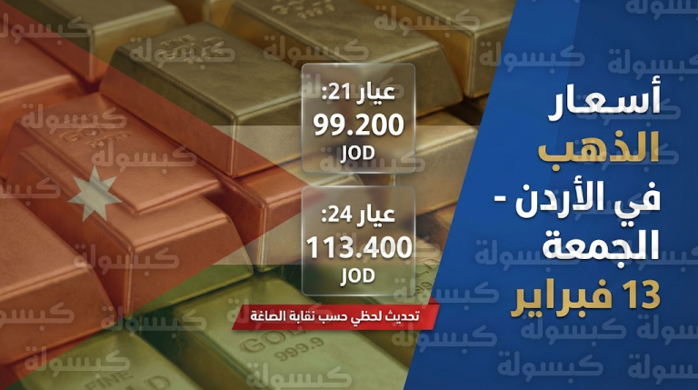 أسعار الذهب في الأردن اليوم الجمعة 13-2-2026: تراجع طفيف يمنح فرصة للمشترين قبل بيانات التضخم