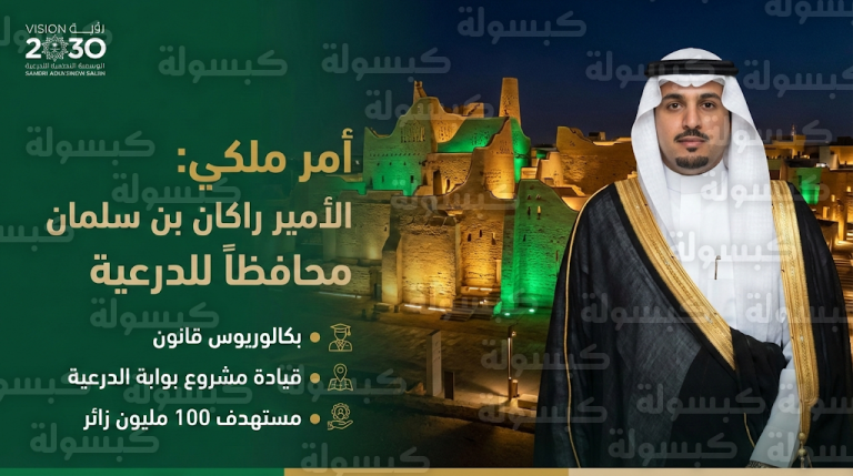 أمر ملكي بتعيين الأمير راكان بن سلمان محافظاً للدرعية لتعزيز مسيرة التحول في جوهرة المملكة