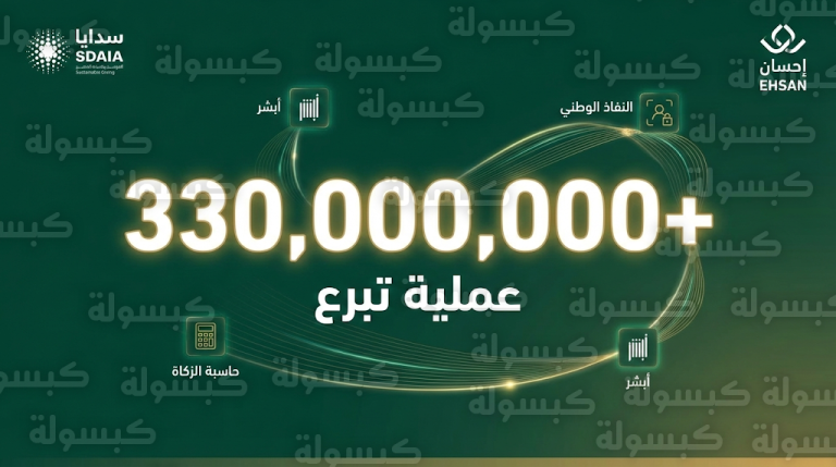 إنجاز تاريخي لمنصة إحسان.. تخطي 330 مليون عملية تبرع وتكامل تقني مع أبشر والنفاذ الوطني الموحد