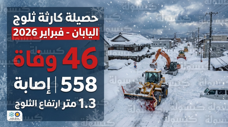 ارتفاع حصيلة ضحايا موجة الثلوج الكثيفة في اليابان إلى 46 وفاة و558 مصاباً