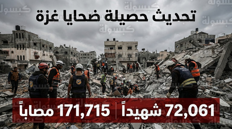 استشهاد 10 فلسطينيين خلال 24 ساعة يرفع إجمالي ضحايا العدوان في غزة إلى 72,061 شهيداً