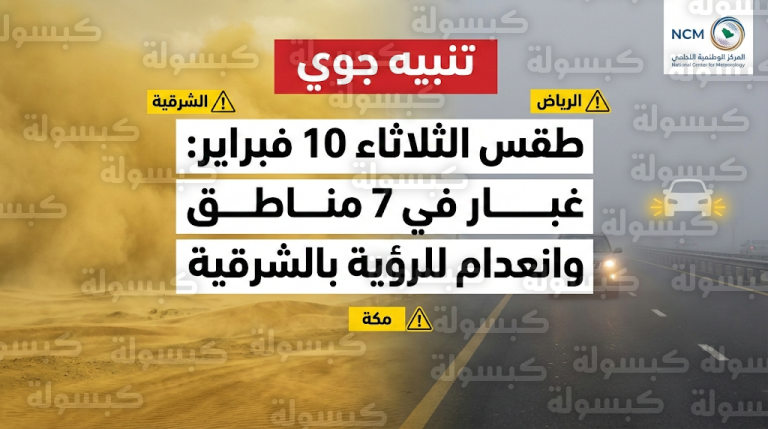 الأرصاد تحذر من انعدام الرؤية على سواحل الشرقية ونشاط للرياح في 7 مناطق بالمملكة