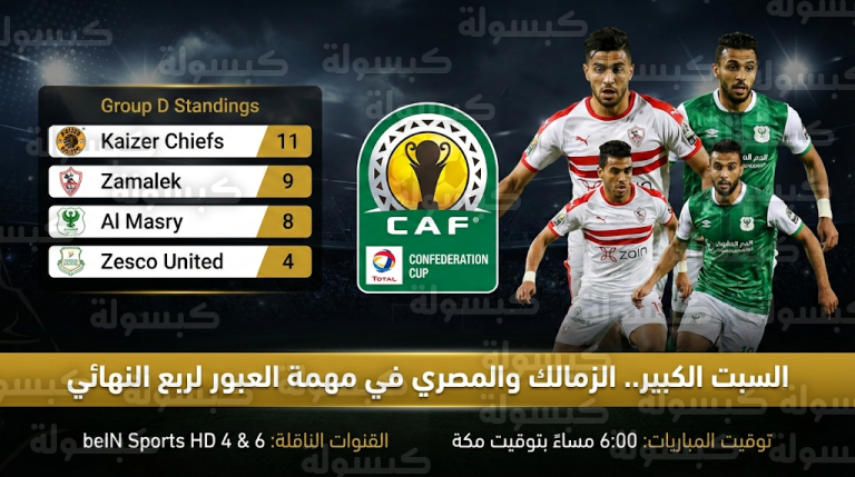 الزمالك والمصري في جولة حسم التأهل لربع نهائي الكونفدرالية وحسابات الصعود بالمجموعة الرابعة