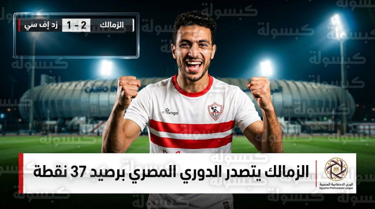 الزمالك يهزم زد إف سي 2-1 ويتصدر جدول ترتيب الدوري المصري بعد نتائج الجولة 19