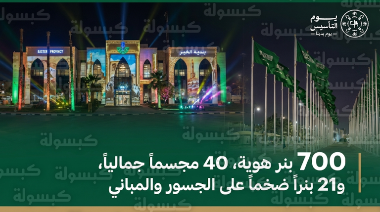 بتقنيات 3D Projection و700 بنر.. أمانة الشرقية تكمل تجهيزاتها الميدانية للاحتفاء بيوم التأسيس 2026