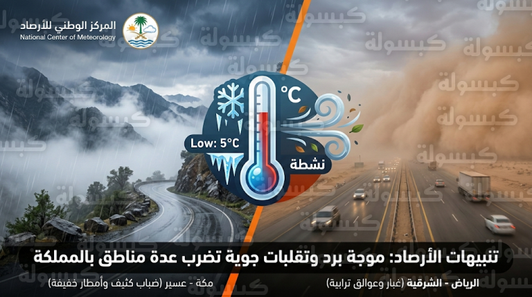 تحذيرات المركز الوطني للأرصاد من موجة برد ورياح مغبرة تضرب عدة مناطق في المملكة يوم الجمعة
