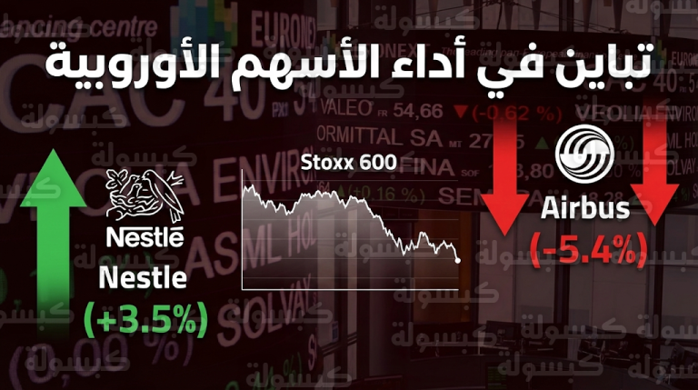 تراجع طفيف للأسهم الأوروبية وهبوط حاد لسهم إيرباص مقابل مكاسب قوية لشركة نستله