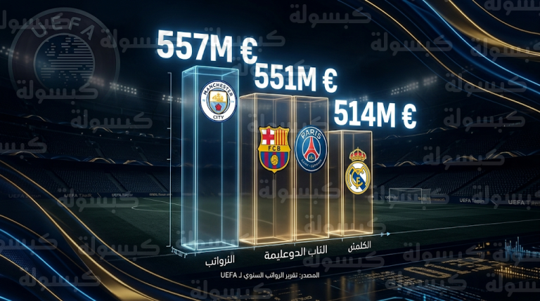 تقرير يويفا المالي: برشلونة يتجاوز ريال مدريد في فاتورة الرواتب ومانشستر سيتي يحافظ على الصدارة