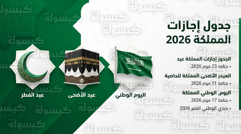 جدول العطل الرسمية في السعودية لعام 2026 ومواعيد إجازات عيد الفطر والأضحى القادمة