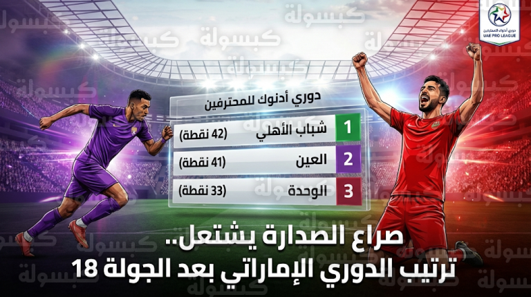 جدول ترتيب الدوري الإماراتي 2025-2026: شباب الأهلي يتصدر بفارق نقطة عن العين والوحدة يقفز للمركز الثالث
