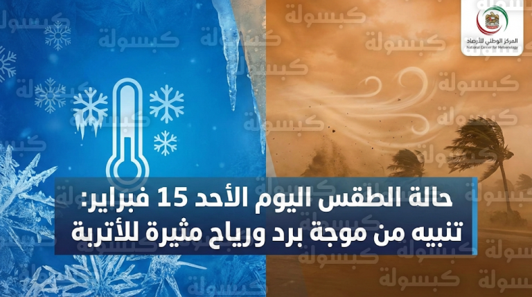 حالة الطقس في السعودية اليوم الأحد 15-02-2026: تنبيه من رياح مغبرة وموجة برد شديدة
