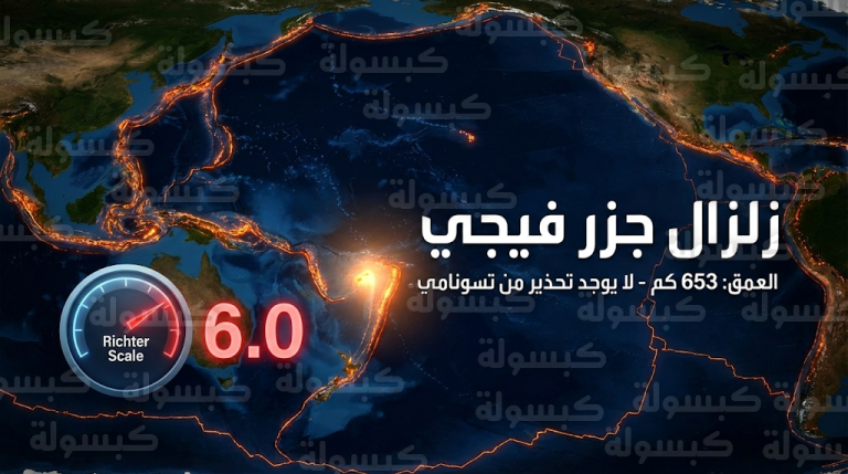 زلزال بقوة 6 درجات يضرب جنوب جزر فيجي وسط طمأنة دولية من مخاطر التسونامي