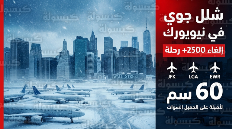 شلل تام في مطارات نيويورك وإلغاء أكثر من 2500 رحلة جوية بسبب عاصفة ثلجية قوية
