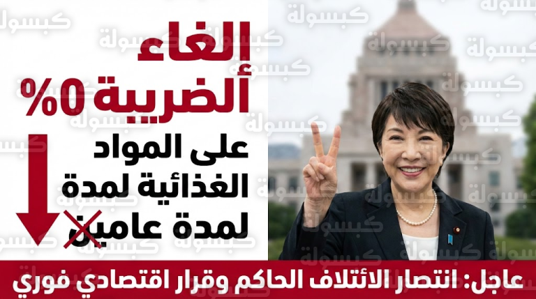 عاجل ورسمياً: اليابان تقرر “تصفير” ضريبة الغذاء لمدة عامين.. تاكايتشي تطلق “المفاجأة السارة” فور فوزها الكاسح