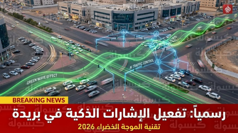 عاجل ورسمياً في بريدة: بدء تشغيل “الإشارات الذكية” اليوم.. وداعاً للزحام بتقنية “الموجة الخضراء”