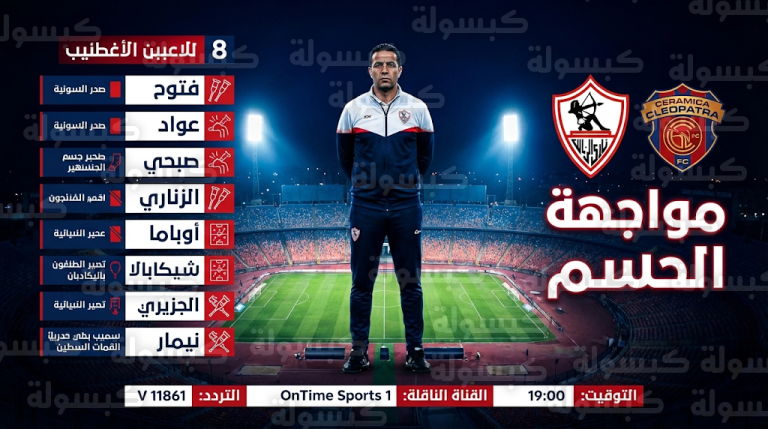 غياب 8 لاعبين عن قائمة الزمالك لمواجهة سيراميكا كليوباترا اليوم في كأس مصر: تعرف على الأسباب