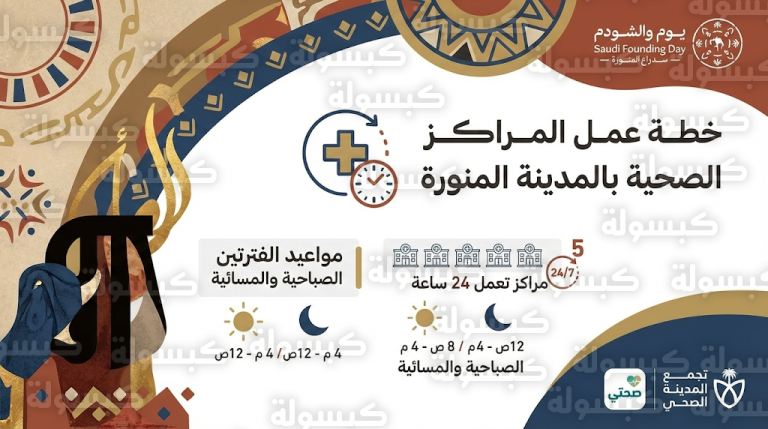 قائمة المراكز الصحية المناوبة في المدينة المنورة خلال إجازة يوم التأسيس 2026