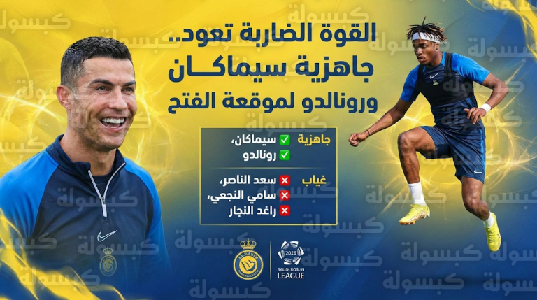 قائمة النصر لمباراة الفتح: موقف محمد سيماكان ورونالدو وتفاصيل الغيابات الثلاثة المؤكدة