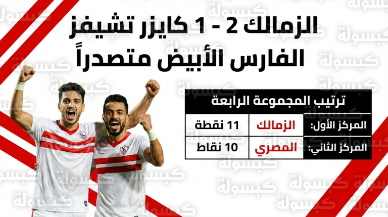 نتيجة مباراة الزمالك وكايزر تشيفز اليوم السبت 14-2-2026 وترتيب المجموعة الرابعة بالكونفدرالية