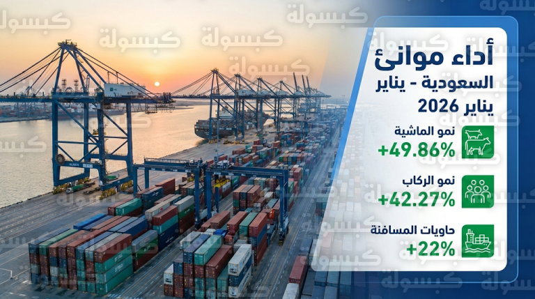 نمو قياسي لموانئ السعودية في يناير 2026 وقفزة بنسبة 50% في حركة الثروة الحيوانية
