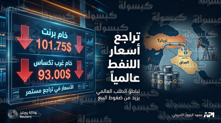 أسعار النفط اليوم الأربعاء 18-3-2026: تراجع برنت وغرب تكساس بعد اتفاق العراق وزيادة المخزونات الأمريكية