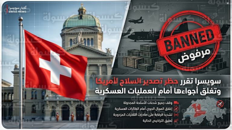 الحكومة السويسرية ترفض طلبات التحليق الأمريكي وتوقف تصدير الأسلحة لواشنطن تماشياً مع عقيدة الحياد العسكري