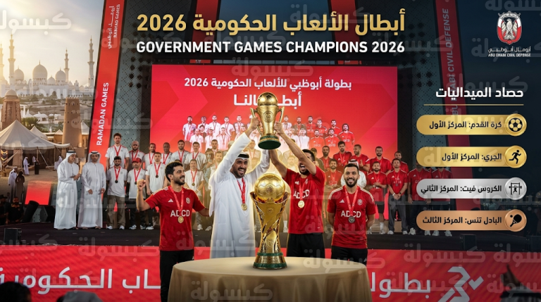 الدفاع المدني بطلاً لكرة القدم في بطولة أبوظبي للألعاب الحكومية 2026 بعد فوزه على مجلس أبوظبي الرياضي