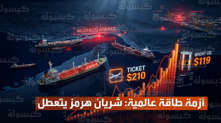 تعطل شبه كامل للملاحة في مضيق هرمز يضع أمن الطاقة العالمي على المحك وأسعار وقود الطائرات تتجاوز 210 دولارات