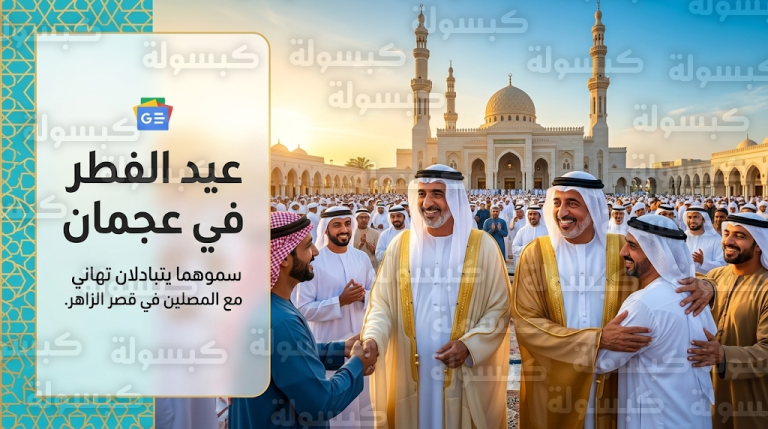 حاكم عجمان وولي عهده يؤديان صلاة عيد الفطر في مسجد قصر الزاهر