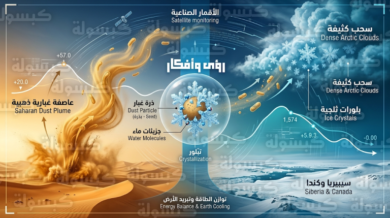 دراسة حديثة تؤكد أن غبار الصحراء هو المسؤول الأول عن تجميد السحب في نصف الكرة الشمالي وتحديد مستويات الأمطار لعام 2026