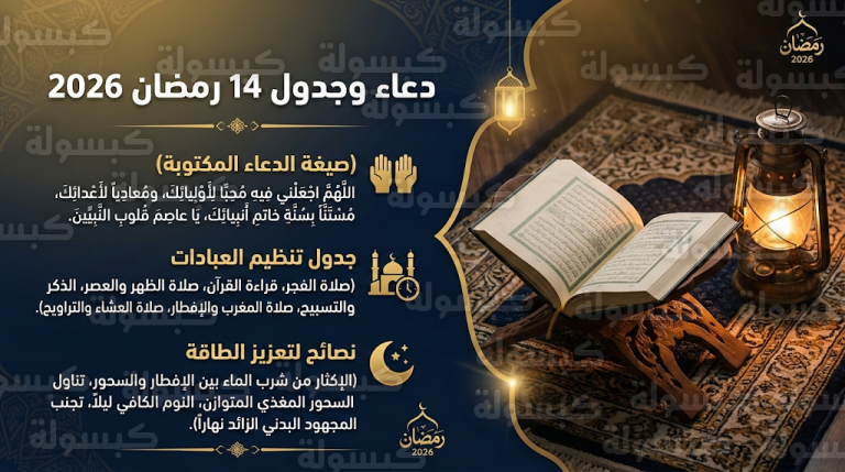 دعاء 14 رمضان 2026 مكتوب: ردد الآن أدعية الرابع عشر من رمضان 1447 مع بداية عشر المغفرة اليوم الثلاثاء