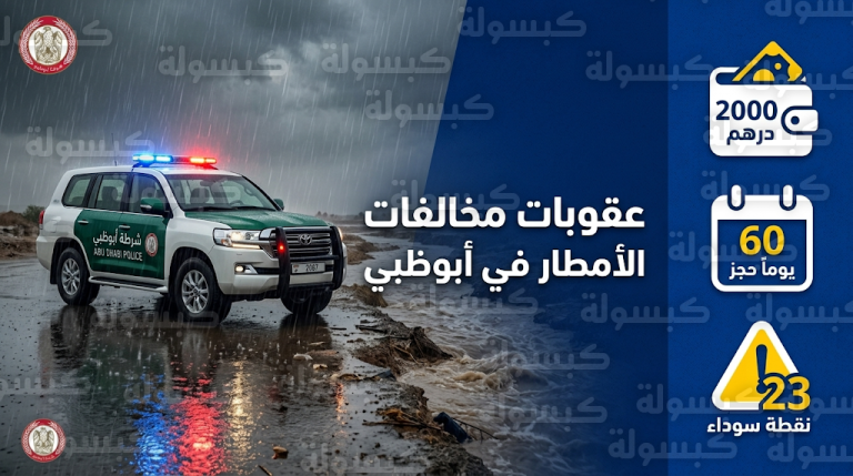 شرطة أبوظبي تحدد غرامة 2000 درهم وحجز المركبة 60 يوماً لمخالفي تعليمات القيادة في الأودية أثناء الأمطار
