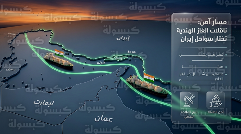 عبور استثنائي لناقلتي غاز هنديتين بمحاذاة السواحل الإيرانية في مضيق هرمز
